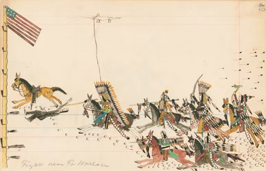フォート近くで戦います。ウォレス、1874-75（台帳上のペン、インク、トイレ）